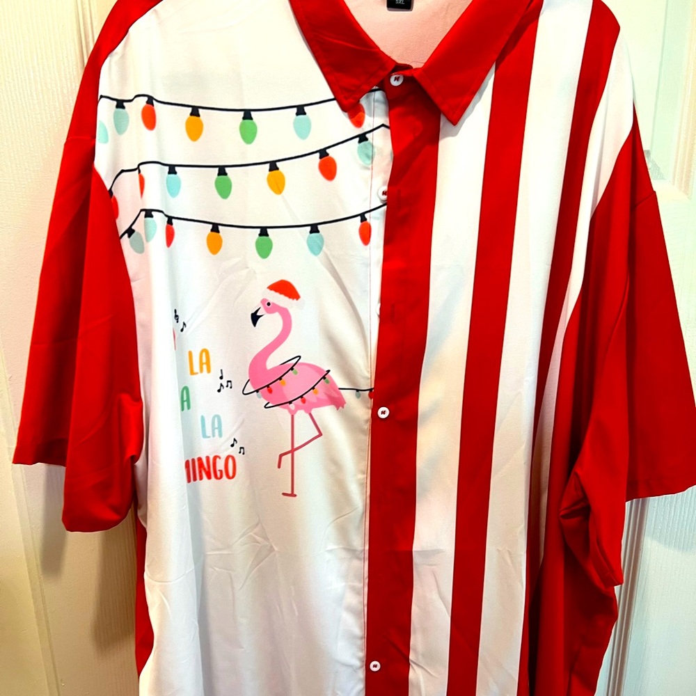 Big Men's Whimsical flamingo Christmas Button Down!